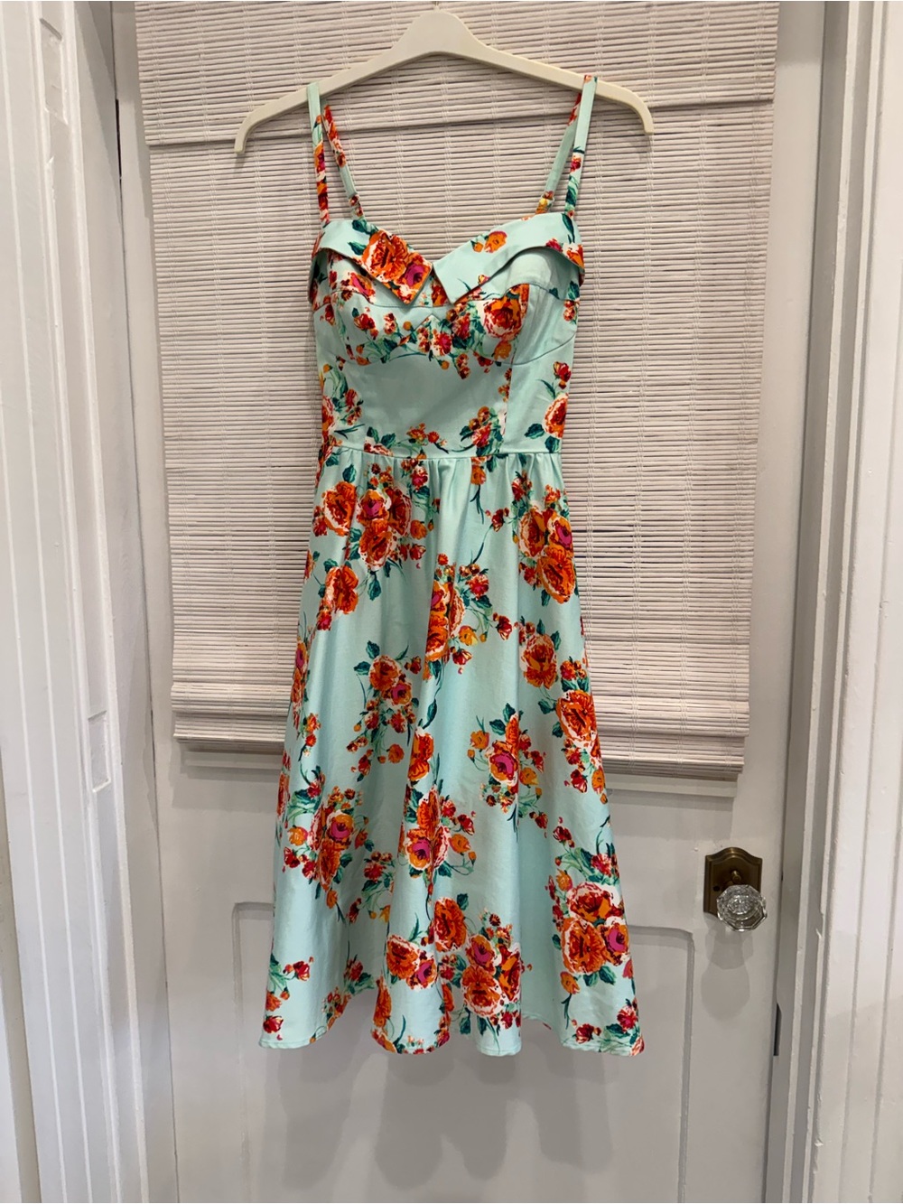 Stop Staring Mint Floral Midi Dress with Red-Orange Blooms